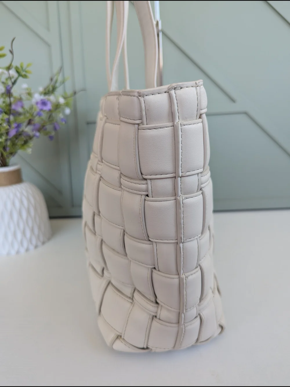 Michael Kors Cream Woven Leather Tote